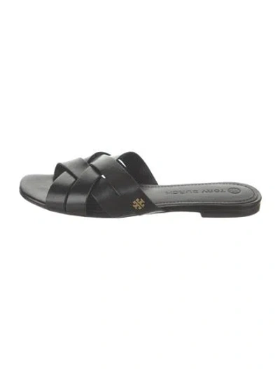 Pre-owned Tory Burch Leather Slides In Black