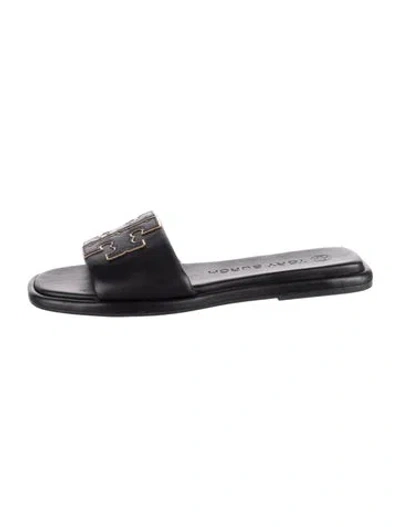 Pre-owned Tory Burch Leather Slides In Black