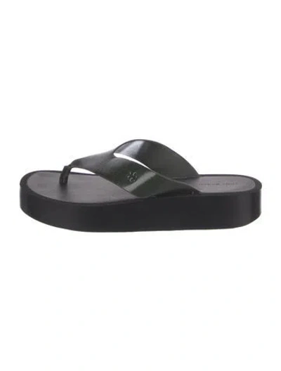 Pre-owned Tory Burch Leather Slides In Black/green