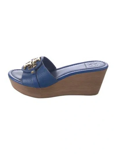 Pre-owned Tory Burch Leather Slides In Blue