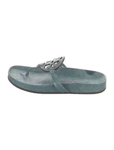 Pre-owned Tory Burch Leather Slides In Blue