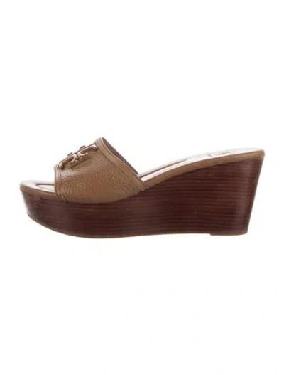 Pre-owned Tory Burch Leather Slides In Brown