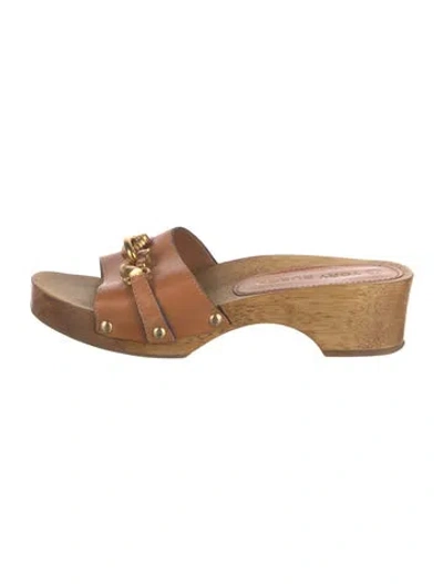 Pre-owned Tory Burch Leather Slides In Brown