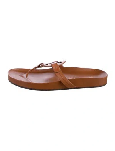 Pre-owned Tory Burch Leather Slides In Brown
