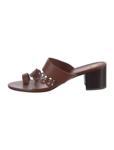 Pre-owned Tory Burch Leather Slides In Brown
