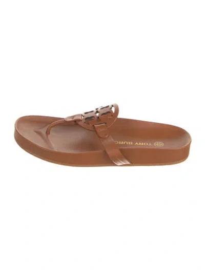 Pre-owned Tory Burch Leather Slides In Brown