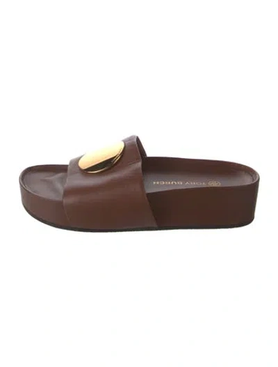 Pre-owned Tory Burch Leather Slides In Brown
