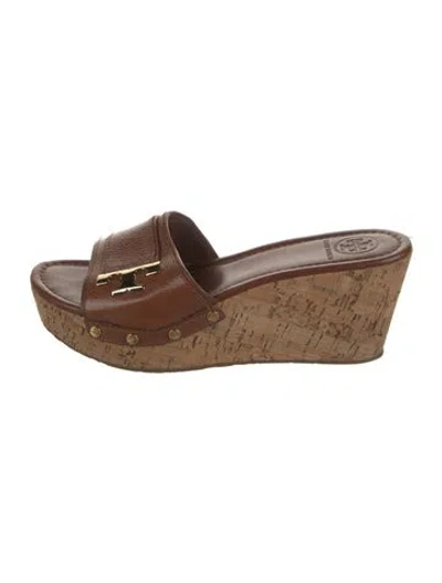 Pre-owned Tory Burch Leather Slides In Brown