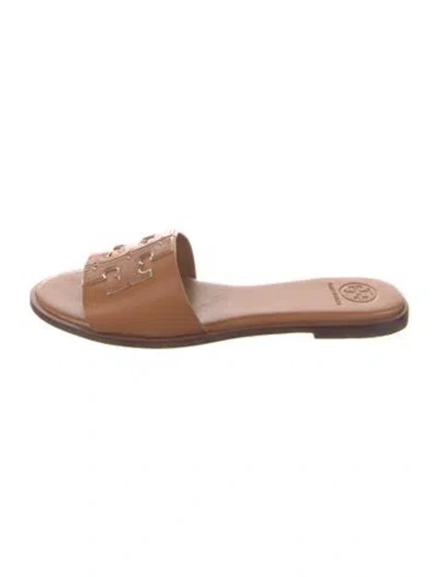 Pre-owned Tory Burch Leather Slides In Brown/metallic