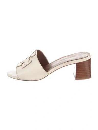 Pre-owned Tory Burch Leather Slides In Brown/neutrals
