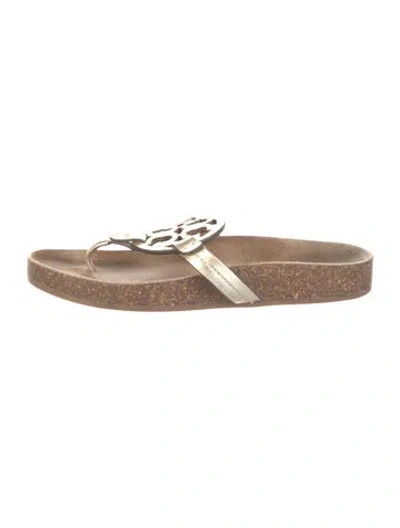 Pre-owned Tory Burch Leather Slides In Gold