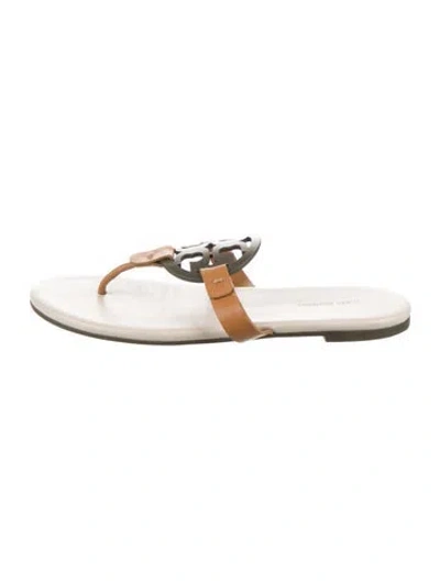 Pre-owned Tory Burch Leather Slides In Gold