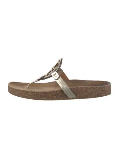 Pre-owned Tory Burch Leather Slides In Gold