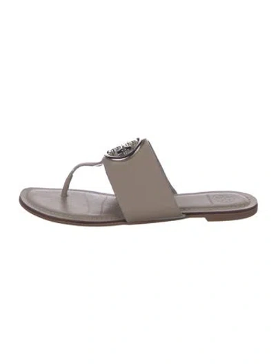 Pre-owned Tory Burch Leather Slides In Gray