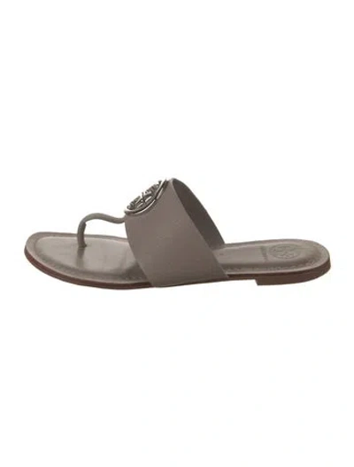 Pre-owned Tory Burch Leather Slides In Gray