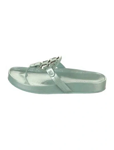 Pre-owned Tory Burch Leather Slides In Green