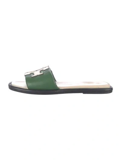 Pre-owned Tory Burch Leather Slides In Green