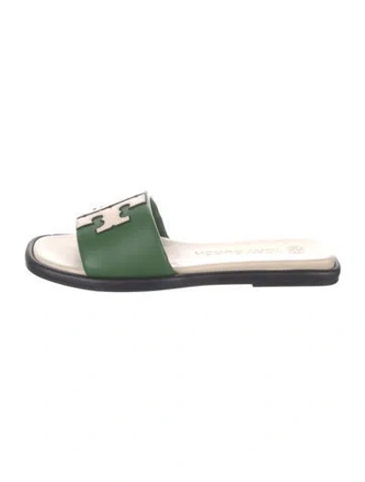 Pre-owned Tory Burch Leather Slides In Green