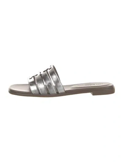 Pre-owned Tory Burch Leather Slides In Metallic/silver