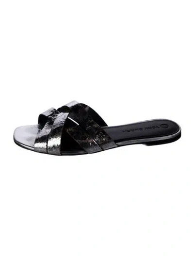 Pre-owned Tory Burch Leather Slides In Metallic/silver