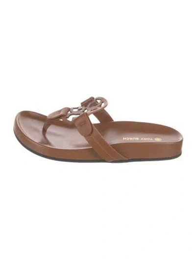 Pre-owned Tory Burch Leather Slides In Neutral