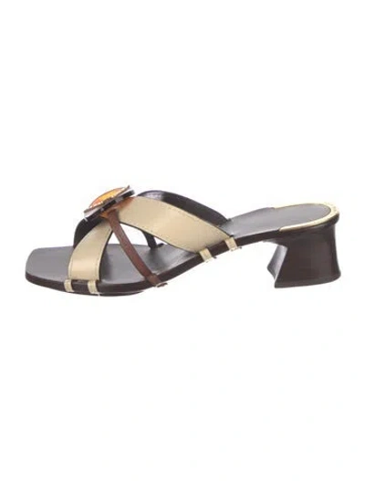 Pre-owned Tory Burch Leather Slides In Neutral