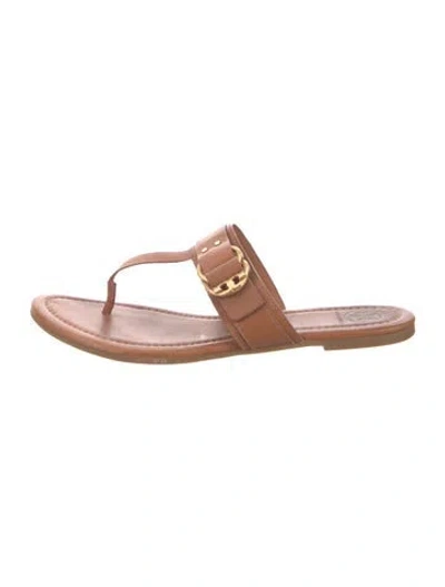 Pre-owned Tory Burch Leather Slides In Neutral