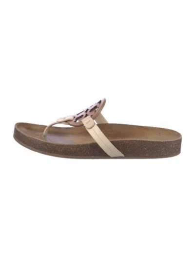 Pre-owned Tory Burch Leather Slides In Neutral