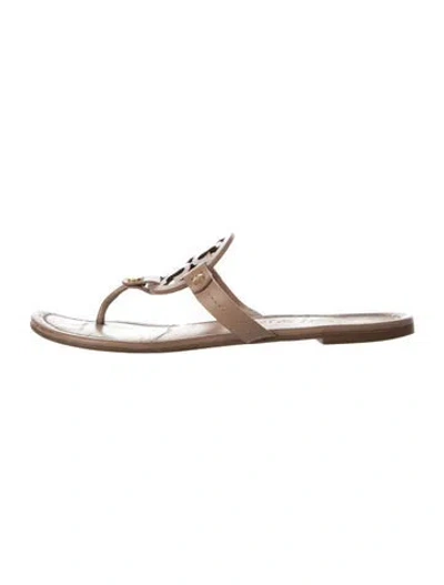 Pre-owned Tory Burch Leather Slides In Neutral