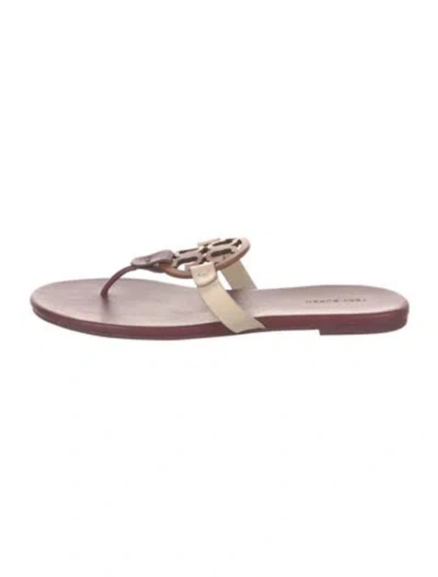 Pre-owned Tory Burch Leather Slides In Neutral