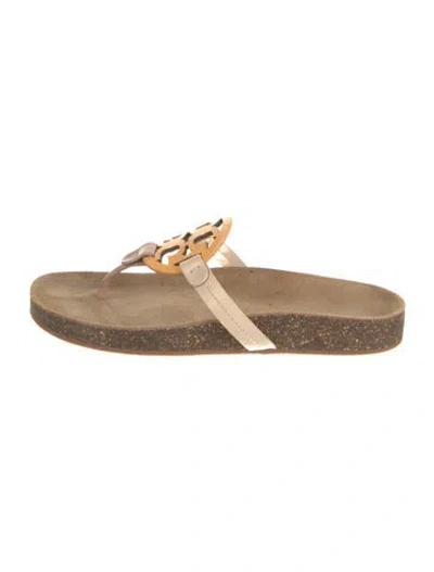 Pre-owned Tory Burch Leather Slides In Neutral