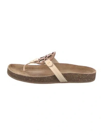 Pre-owned Tory Burch Leather Slides In Neutrals
