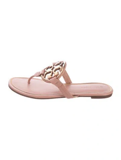 Pre-owned Tory Burch Leather Slides In Pink