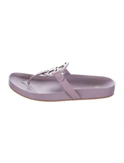 Pre-owned Tory Burch Leather Slides In Purple