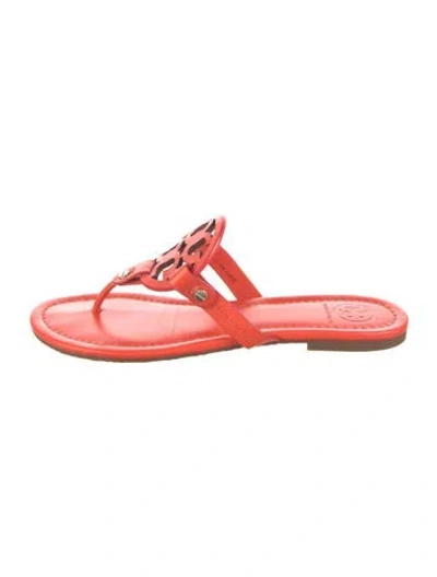 Pre-owned Tory Burch Leather Slides In Red