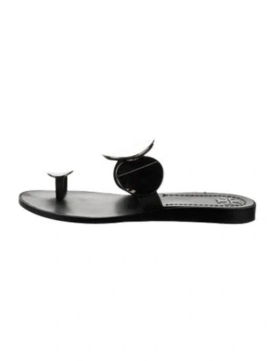Pre-owned Tory Burch Leather Slides In Silver
