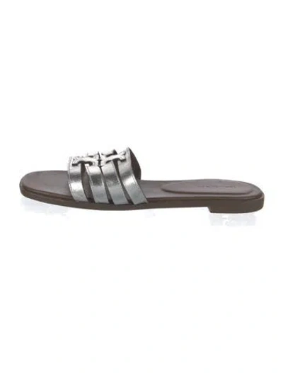 Pre-owned Tory Burch Leather Slides In Silver