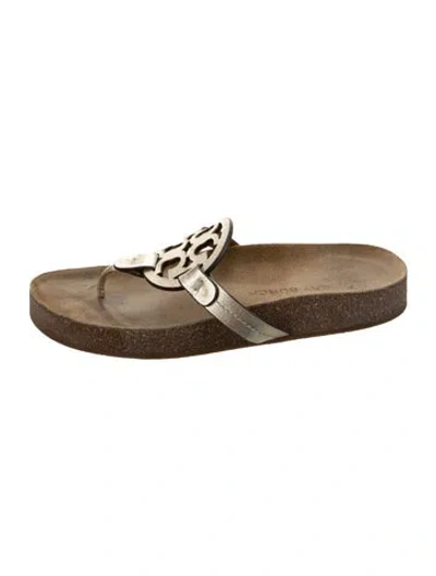 Pre-owned Tory Burch Leather Slides In Silver