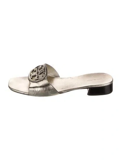 Pre-owned Tory Burch Leather Slides In Silver