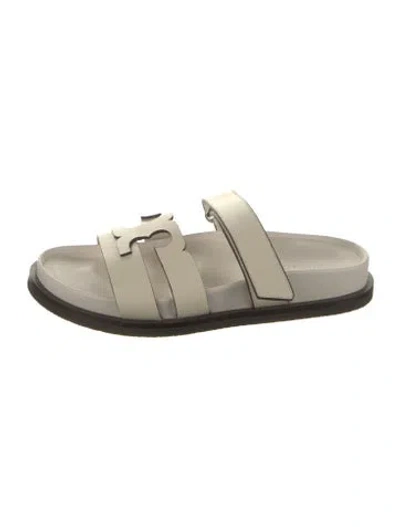 Pre-owned Tory Burch Leather Slides W/ Tags In Neutrals