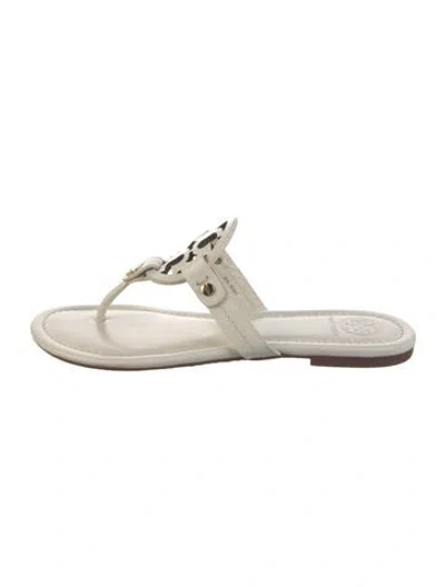 Pre-owned Tory Burch Leather Slides In White
