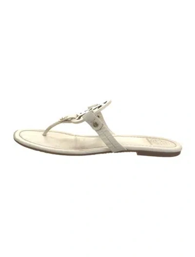 Pre-owned Tory Burch Leather Slides In White