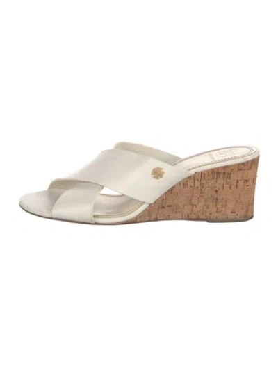 Pre-owned Tory Burch Leather Slides In White