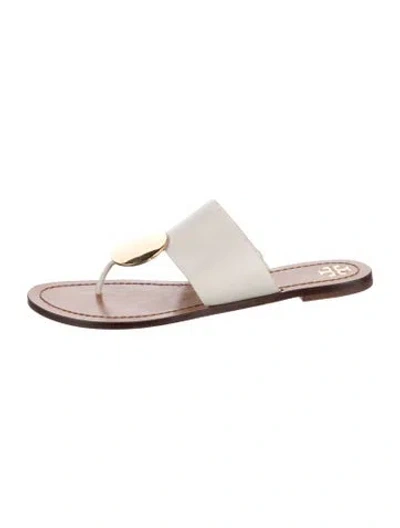 Pre-owned Tory Burch Leather Slides In White