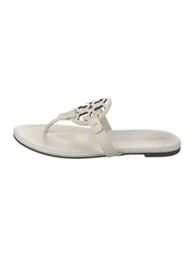 Pre-owned Tory Burch Leather Slides In White