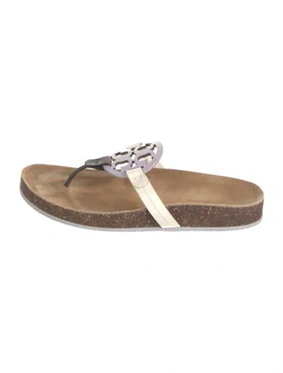 Pre-owned Tory Burch Leather Slides In White