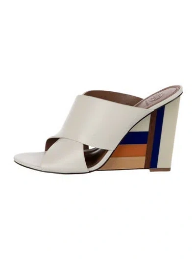 Pre-owned Tory Burch Leather Slides In White