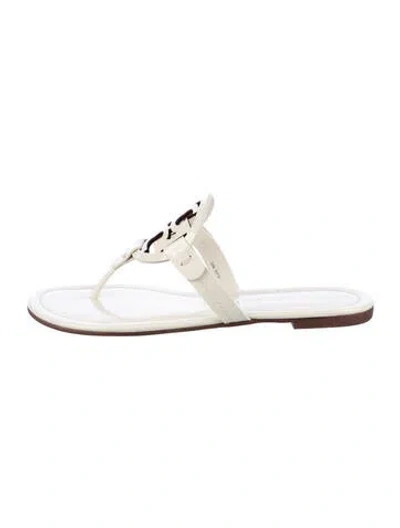 Pre-owned Tory Burch Leather Slides In White