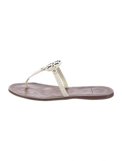 Pre-owned Tory Burch Leather Slides In White