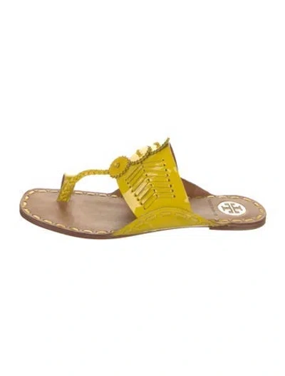 Pre-owned Tory Burch Leather Slides In Yellow